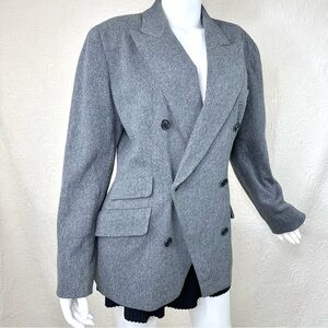 DKNY VTG 80s 90s Donna Karan Gray Wool Blend Double Breasted Boyfriend Blazer